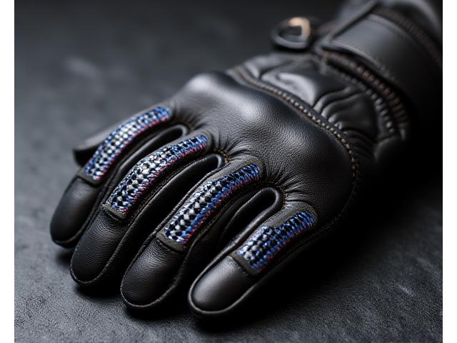 Bespoke motorcycle gloves with integrated carbon fiber knuckles and distressed leather texture