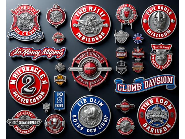 Collage of various custom motorcycle club logos and custom bike graphics, showcasing diverse designs